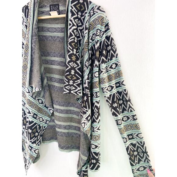 Billabong Teal Knit Waterfall Cardigan Sweater Medium Aztec Southwestern - Picture 6 of 6